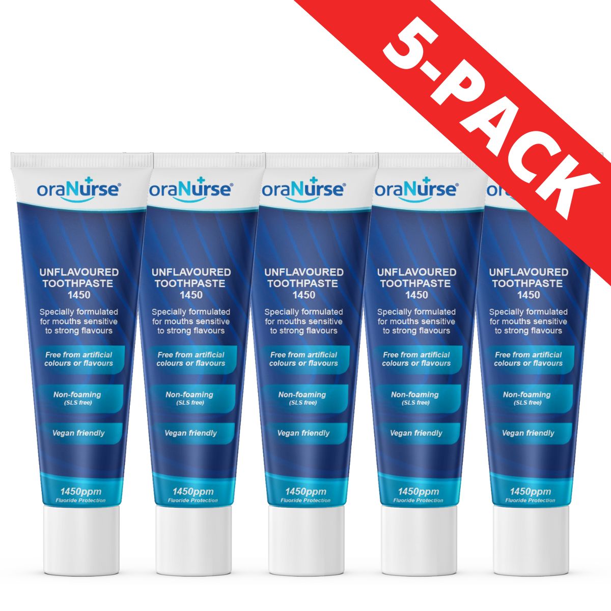 oraNurse Geschmacksneutrale Zahnpasta (1450ppm Fluorid) | 5-Pak
